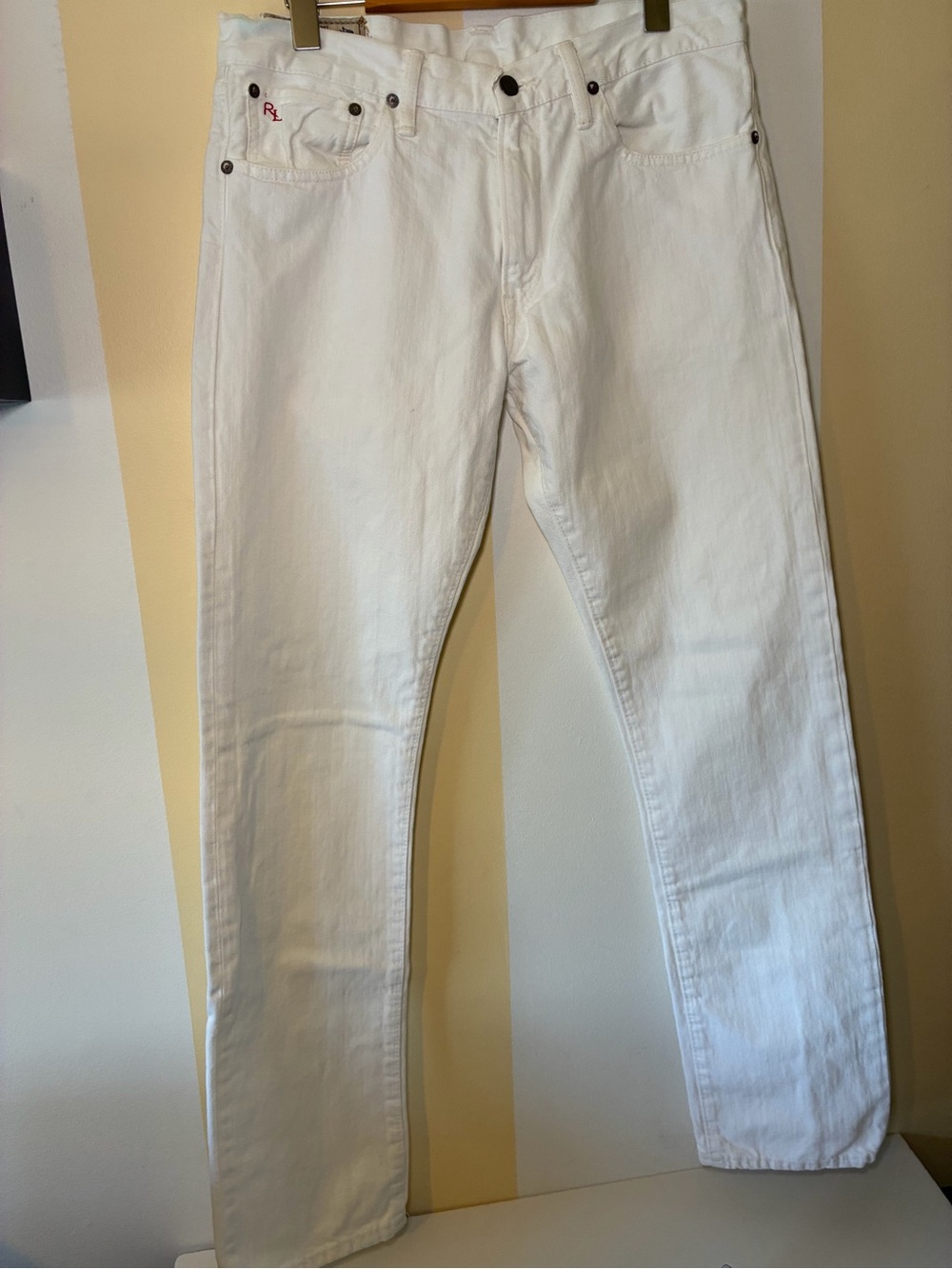 Polo Ralph Lauren Varick Slim Straight White Denim Jeans Mens 32x32 RL Logo